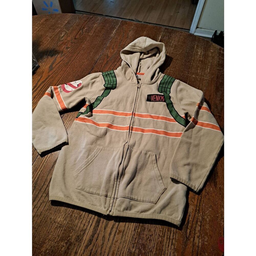 Ghostbusters Boys XL Tan Black Green Red Front Zip Long Sleeve Hoodie Jacket